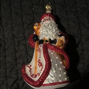 Christopher Radko Sparkling Red and White Santa Glass  Ornament
